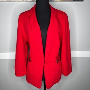 New York Clothing Co Red Open Front Blazer XL 3/4 Sleeve Stretch WPL-11128
